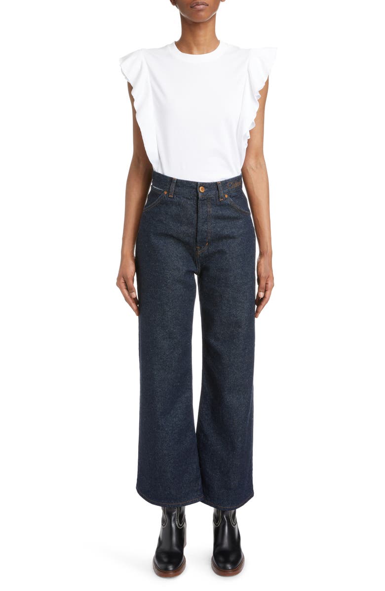 Chloé Ruffle Cotton Jersey Tank, Alternate, color, 