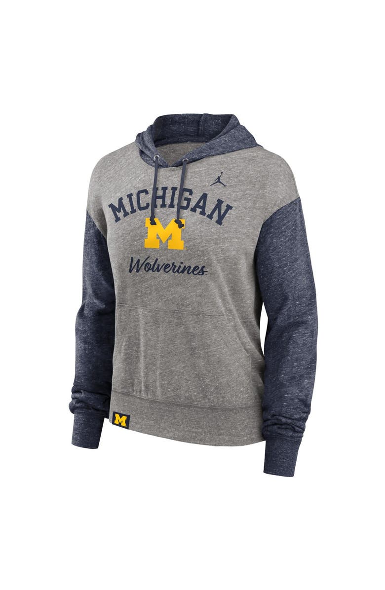Jordan Brand Women's Jordan Brand Heather Gray/Navy Michigan Wolverines Blitz Color Blocked Legacy Pullover Hoodie, Alternate, color, Heather Gray