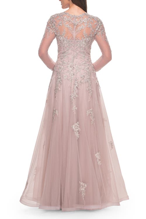La Femme Beautiful A-line Tulle And Lace Long Sleeve Gown
