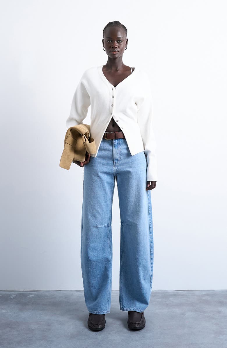 Topshop V-Neck Fitted Waist Cardigan, Alternate, color, Ivory