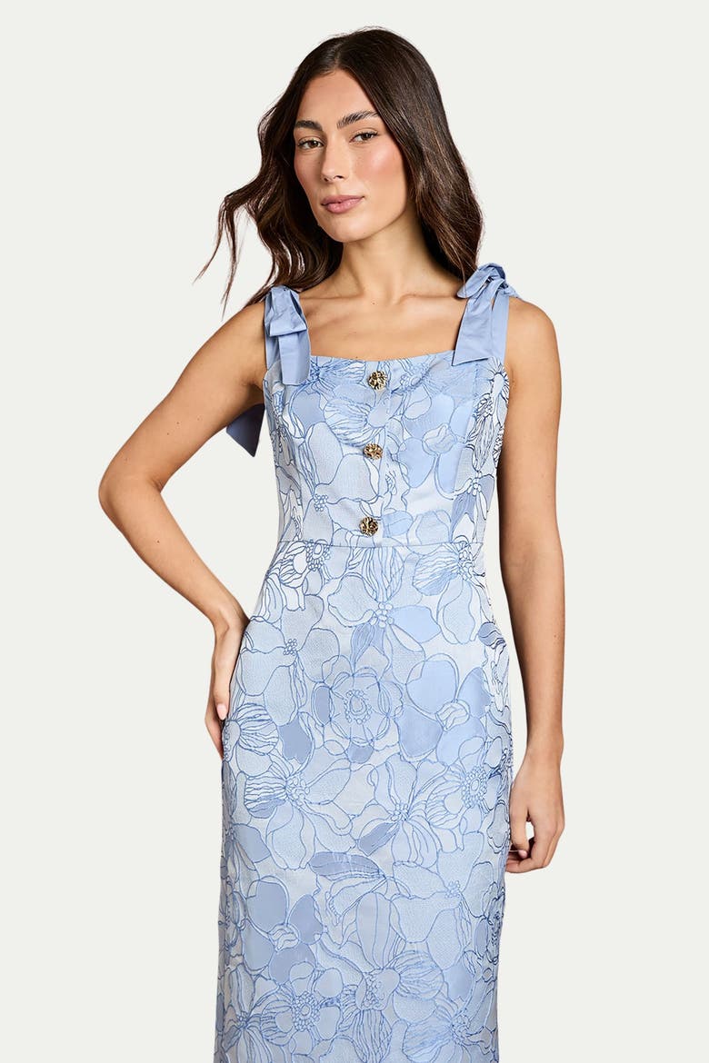 Button Detail Pencil Dress, Alternate, color, Blue