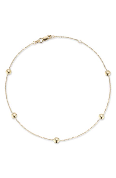 14K Yellow Gold Button Station Anklet