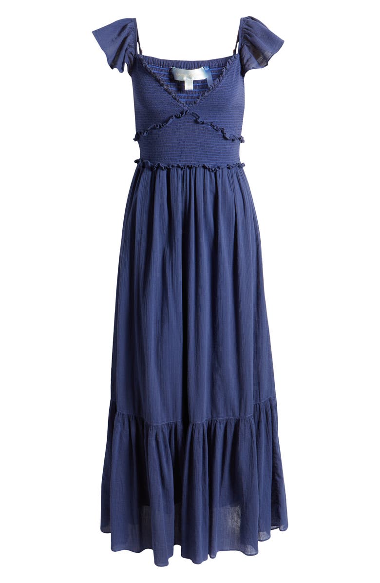 LoveShackFancy Katina Smocked Ruffle Maxi Dress, Alternate, color, 