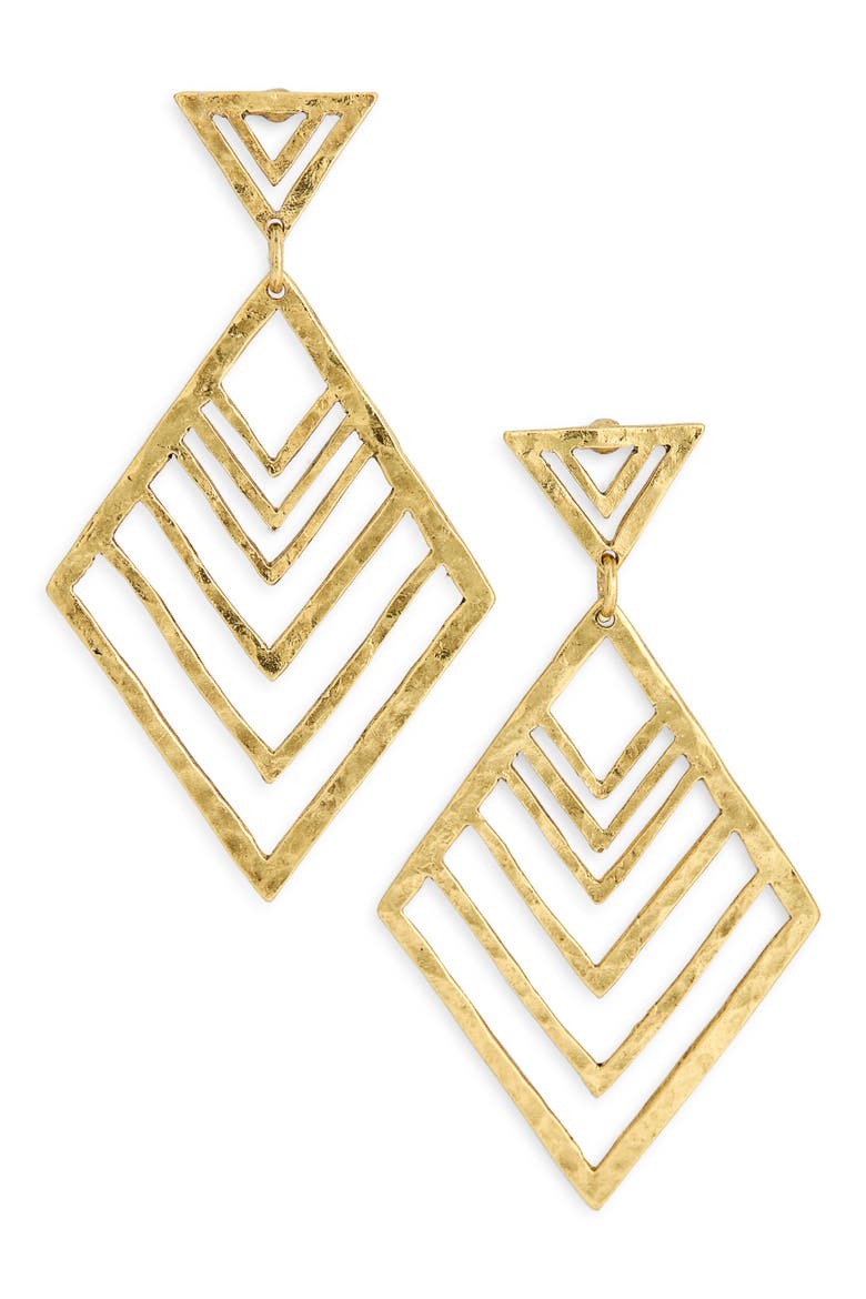 Hammered Geometric Drop Earrings, Main, color, GOLD