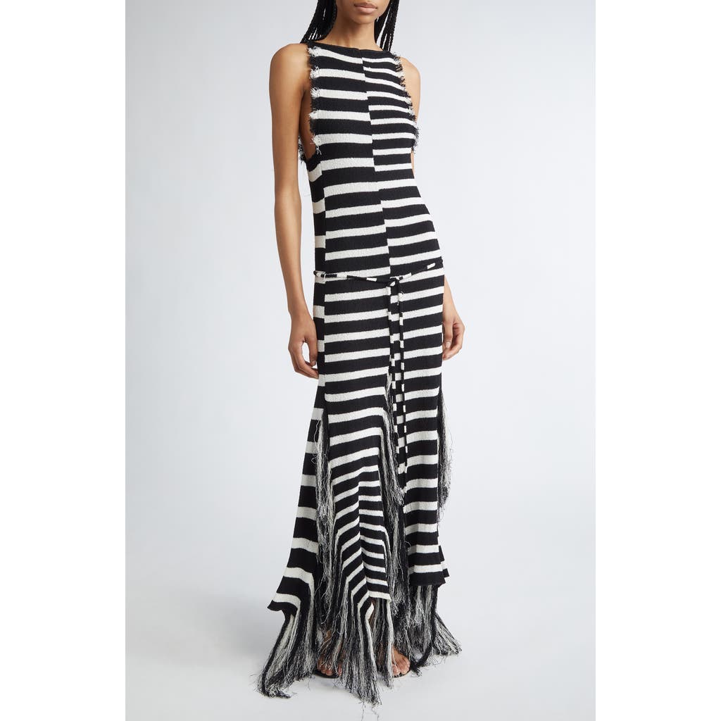 Shop Proenza Schouler Yves Stripe Fringe Maxi Dress In Black/white