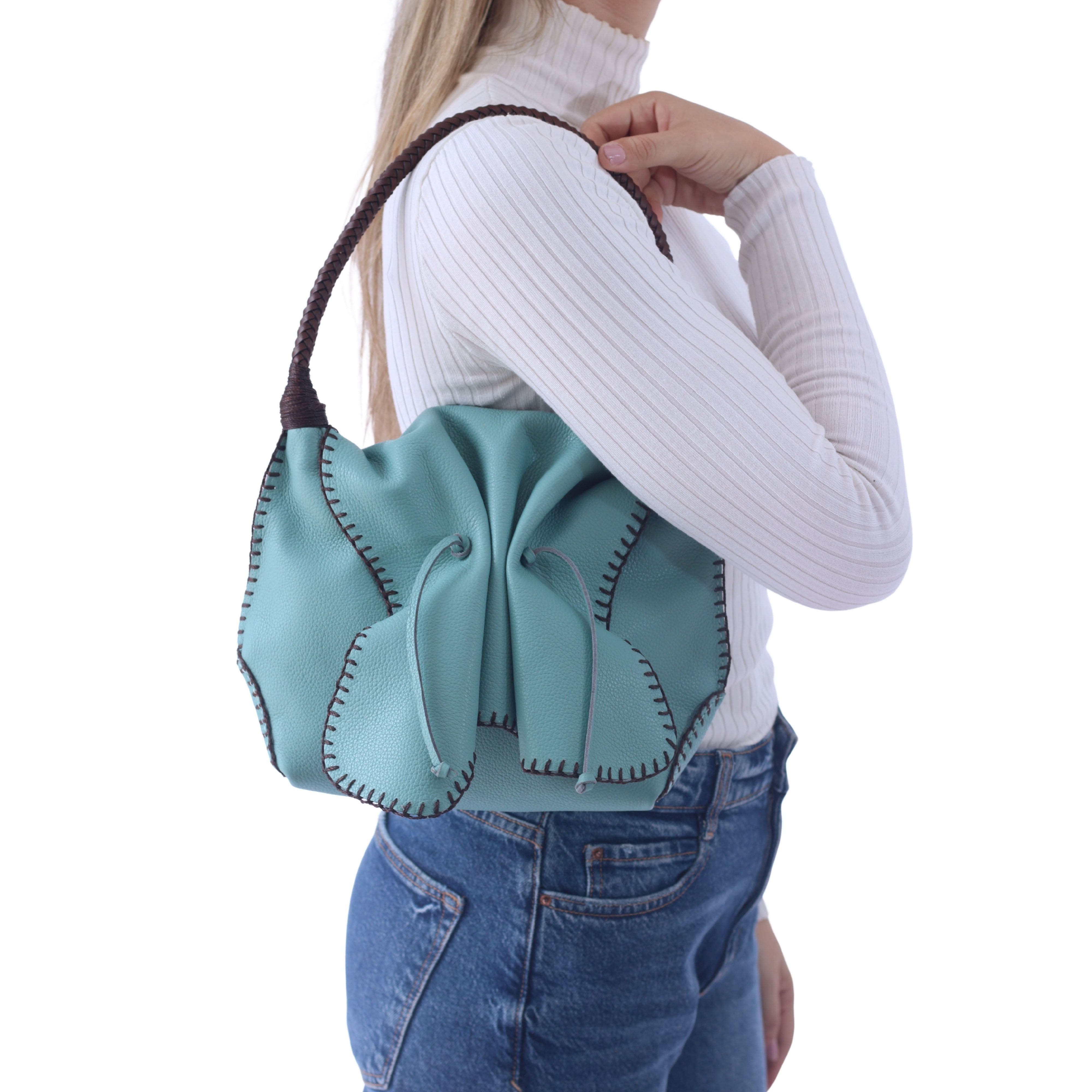 Carlos Falchi Shoulder Butterfly Top Grain Leather Bag, Alternate, color, Caribbean  Teal
