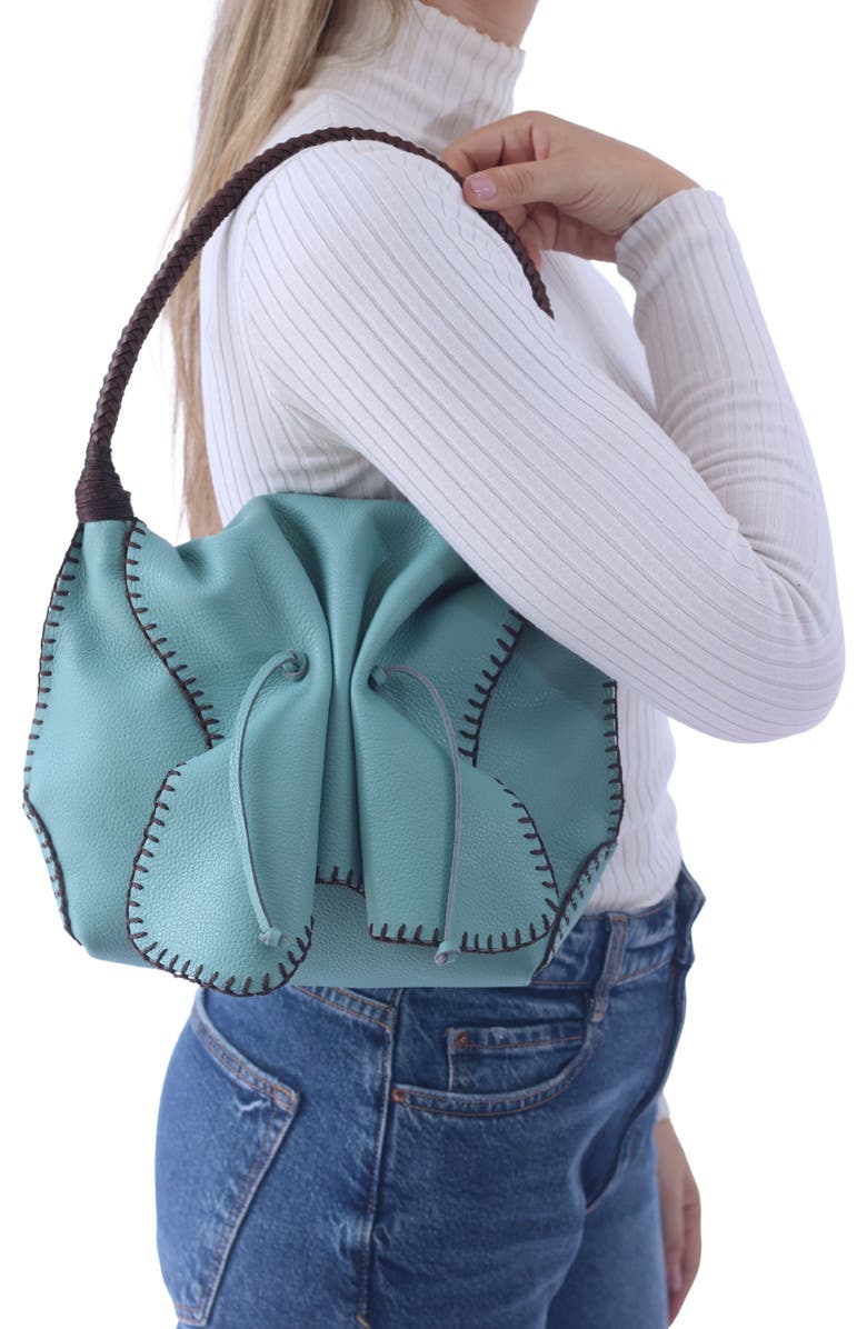 Carlos Falchi Shoulder Butterfly Top Grain Leather Bag, Alternate, color, Caribbean Teal