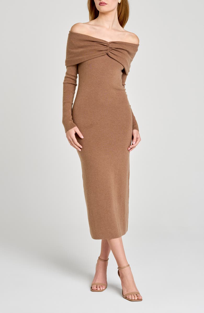 WAYF Alice Off the Shoulder Long Sleeve Knit Dress, Alternate, color, Mocha