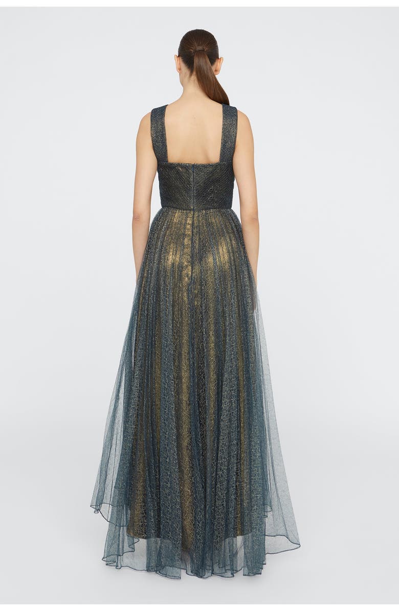 Theia Linda Halter Neck Gown, Alternate, color, Poseidon / Gold