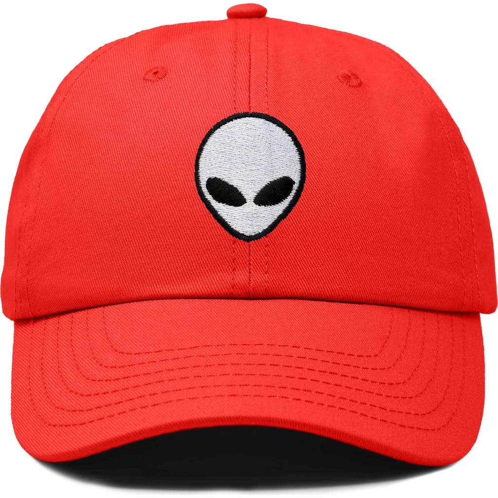 Dalix Alien Embroidered Classic Dad Cap In Red