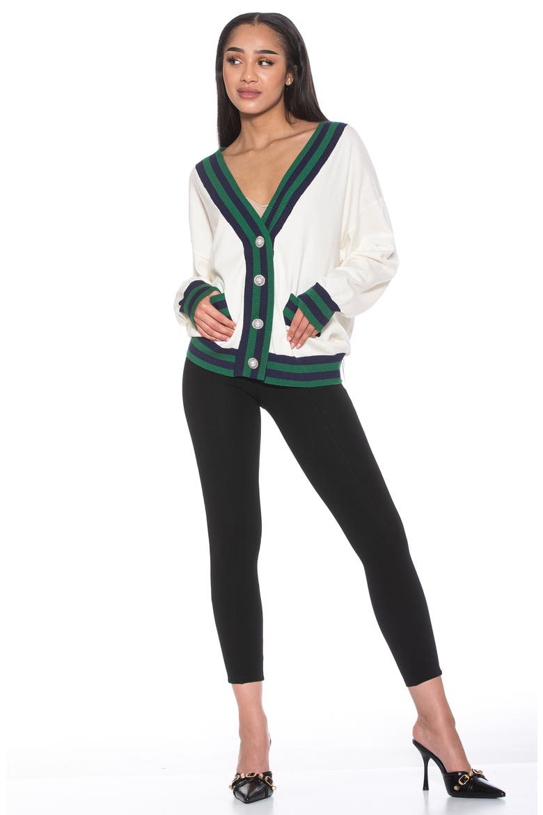 Frances Stripe Trim Cardigan, Alternate, color, IVORY MULTI