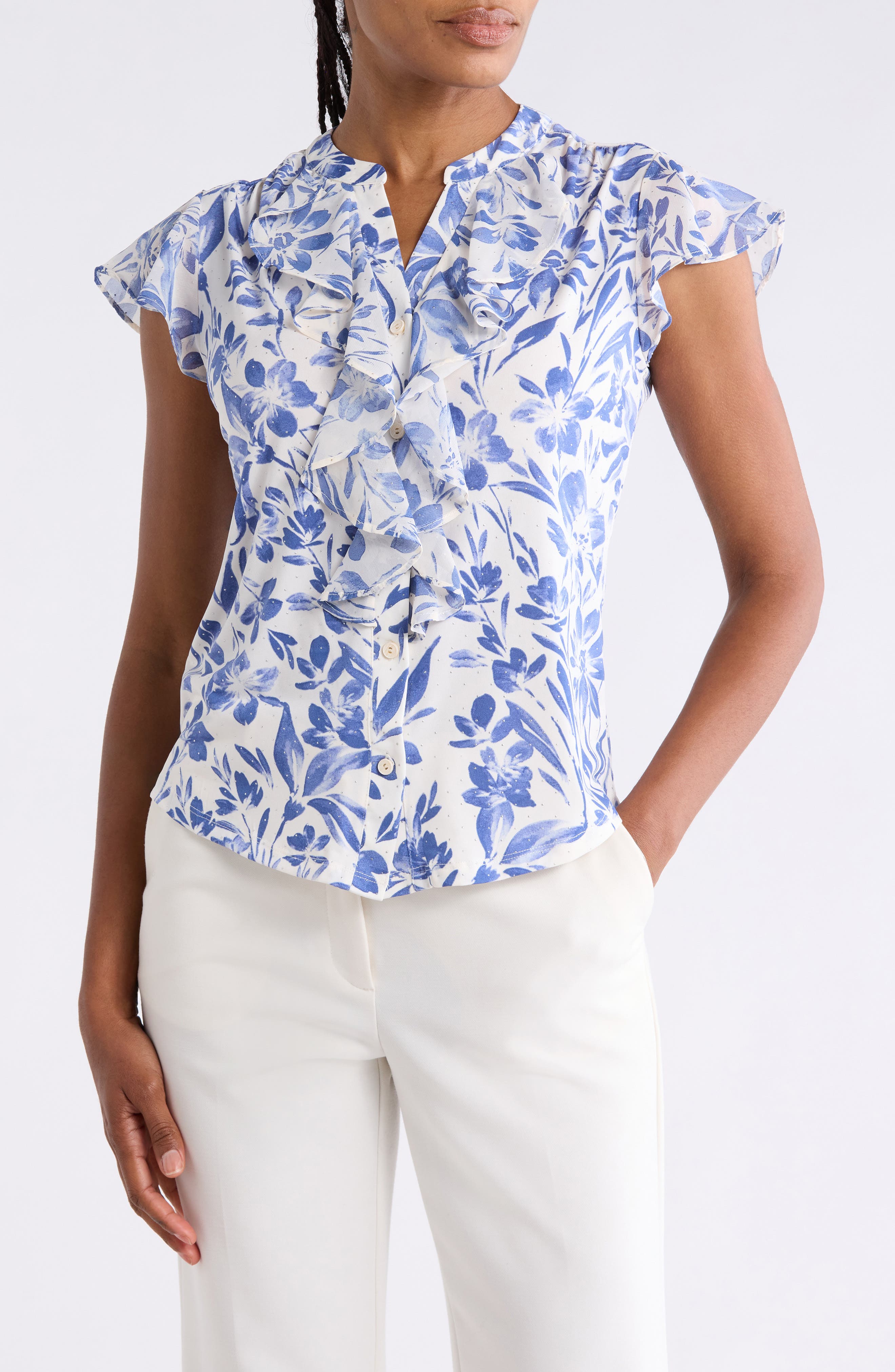 Ruffle Floral Dewdrop Top