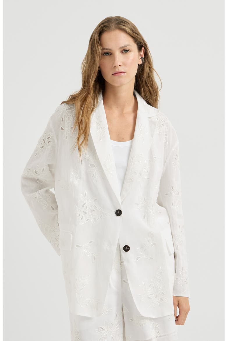 Cotton organza blazer with dazzling broderie anglaise with monili, Main, color, White