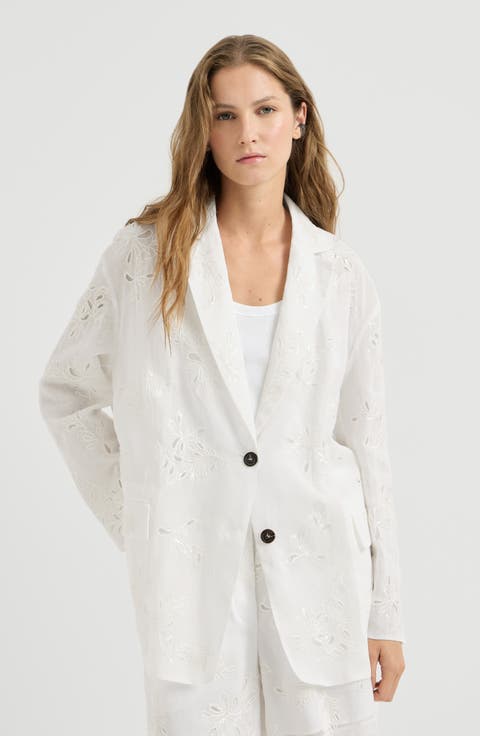 Cotton organza blazer with dazzling broderie anglaise with monili