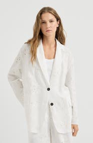 Brunello Cucinelli Cotton organza blazer with dazzling broderie anglaise with monili