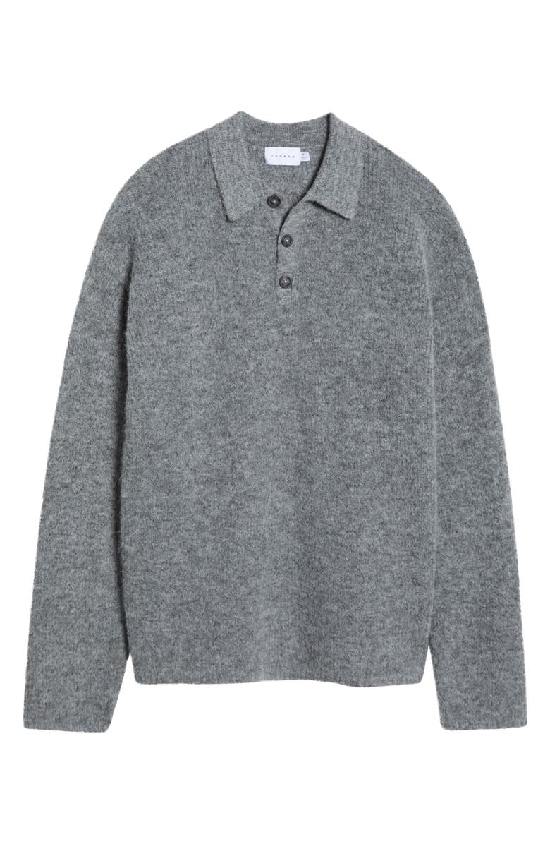 Topman Oversize Rib Polo Sweater, Alternate, color, Charcoal