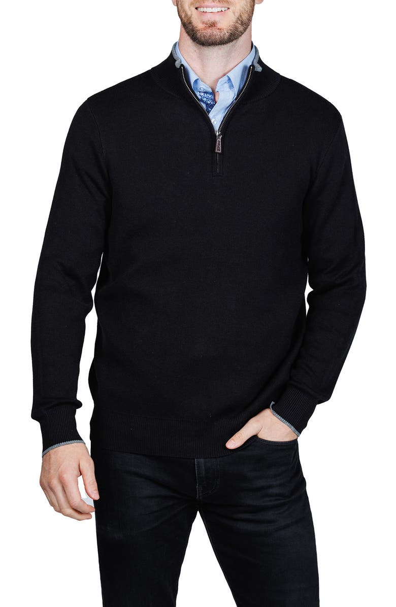 TailorByrd Fine Knit Quarter Zip Sweater, Alternate, color, Black
