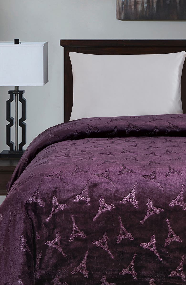 Luxury Home Contemporary Embossed Eiffel Tower Throw Blanket, Alternate, color, Plum
