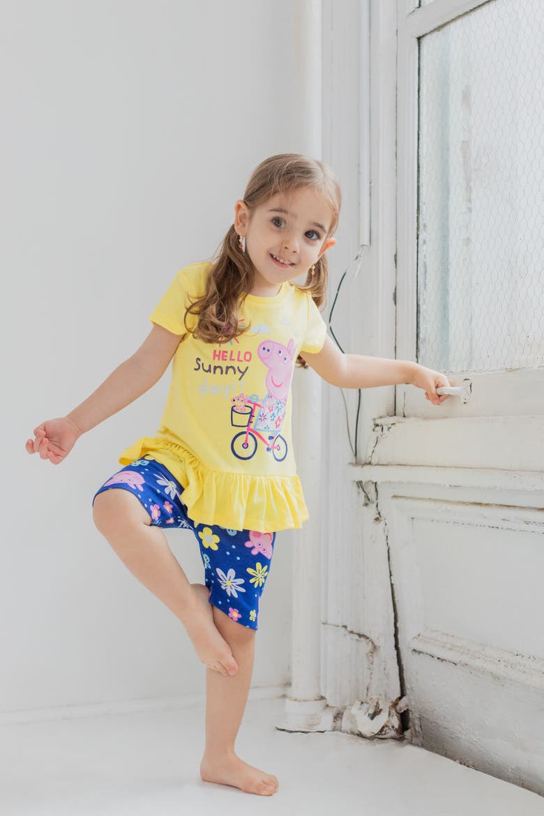T-Shirt & Bike Shorts Set, Alternate, color, Yellow / Blue