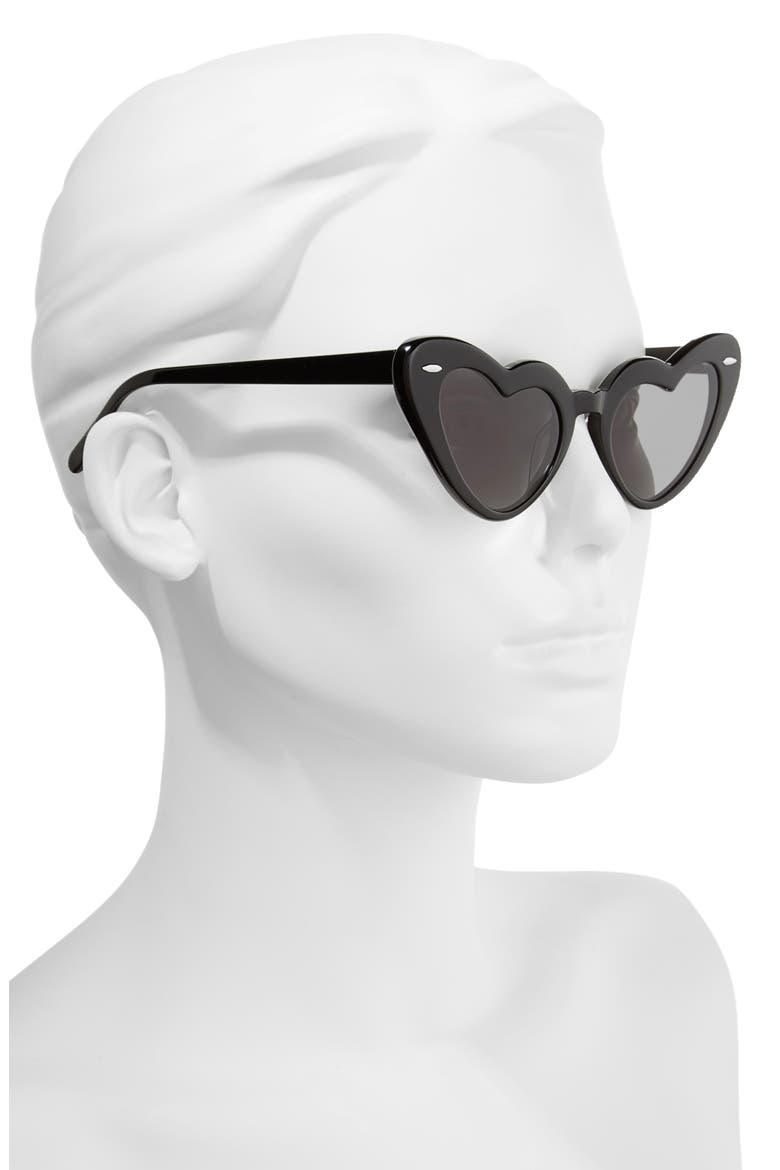 J'adore 46mm Heart Sunglasses, Alternate, color, BLACK