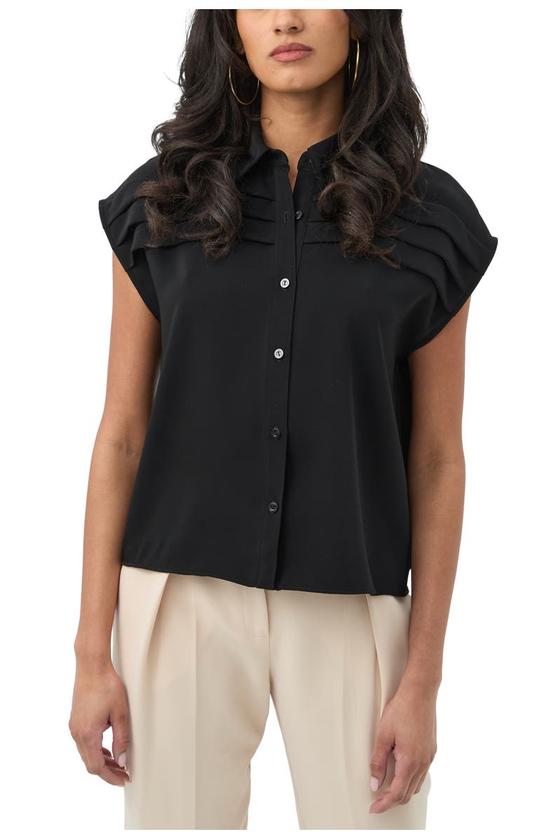 Trina Turk Cheri Cap Sleeve Pleat Front Top, Main, color, Black