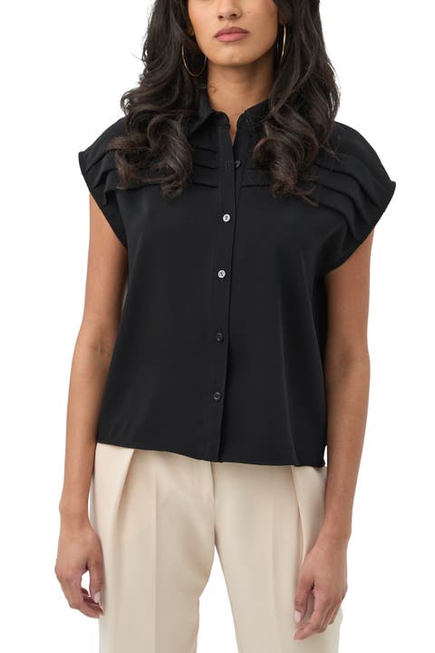 Cheri Cap Sleeve Pleat Front Top