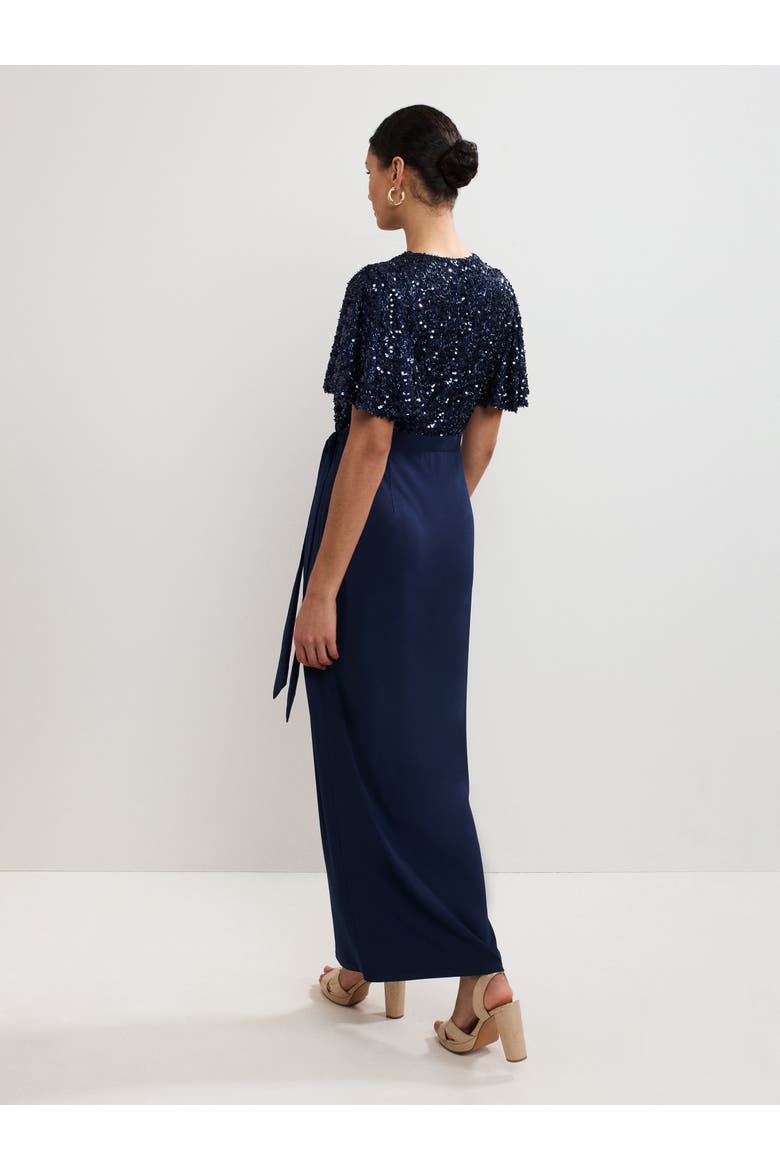 Janessa Sequin Wrap Maxi Dress, Alternate, color, Navy