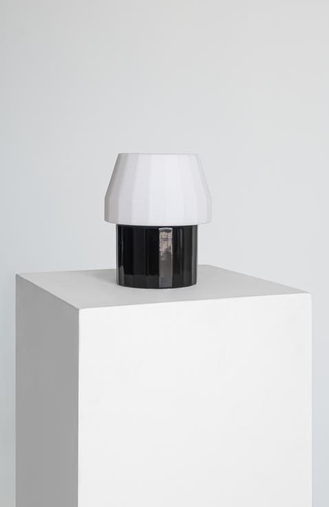 Duke 9" Modern Ceramic LED Desk Lamp with Glossy Black Base and White Shade, Bulb Included