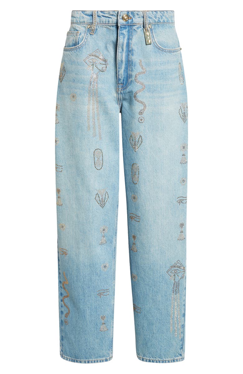 Camilla Crystal Hieroglyph Girlfriend Jeans, Alternate, color, Denim