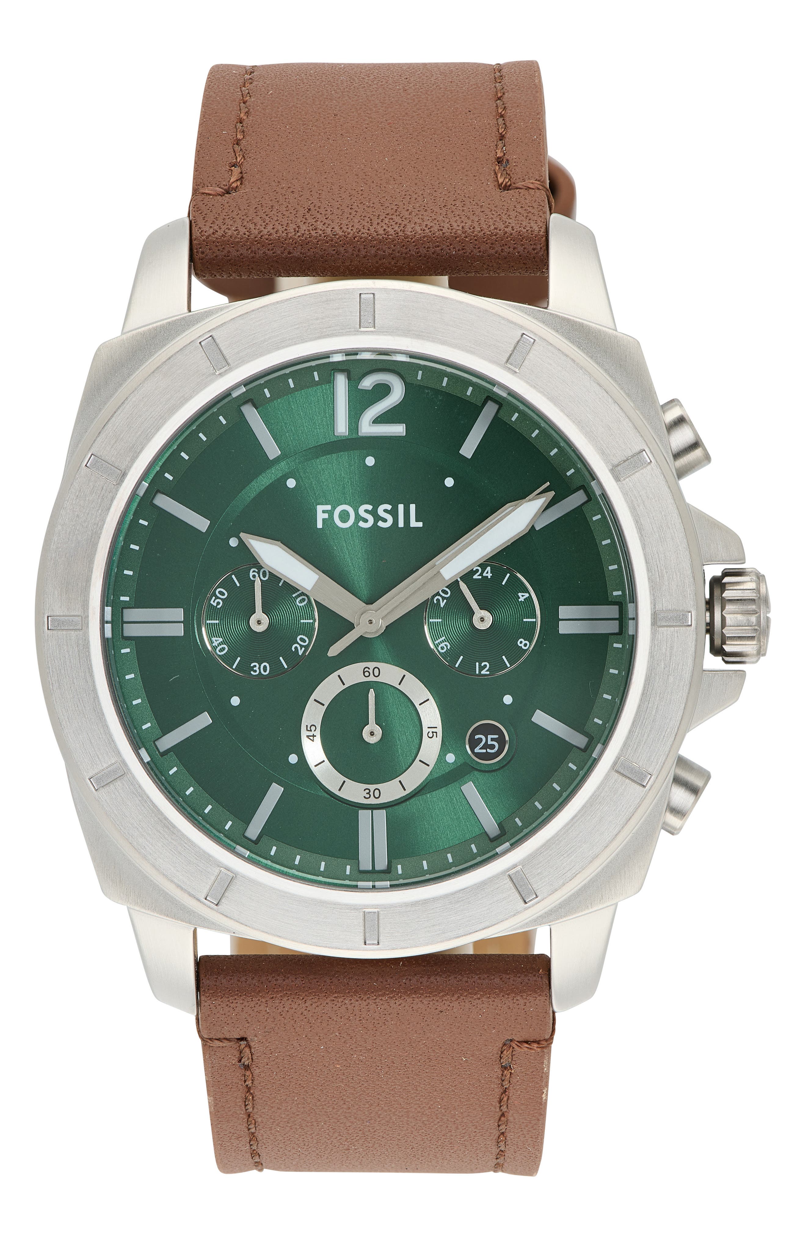 Fossil Privateer Chronograph Leather Strap Watch, 45mm