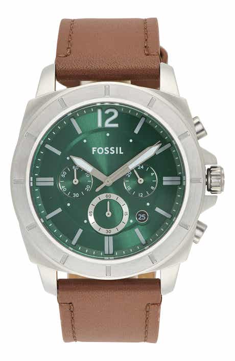 Fossil Privateer Chronograph Leather Strap Watch, 45mm