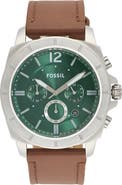 Fossil Privateer Chronograph Leather Strap Watch, 45mm