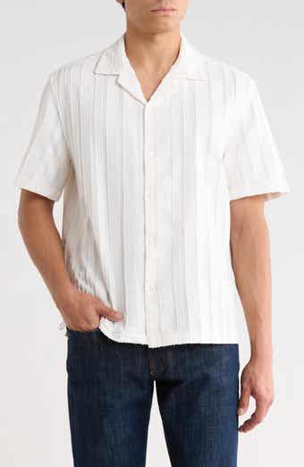 DENIM AND FLOWER Vertical Textured Stripe Camp Shirt