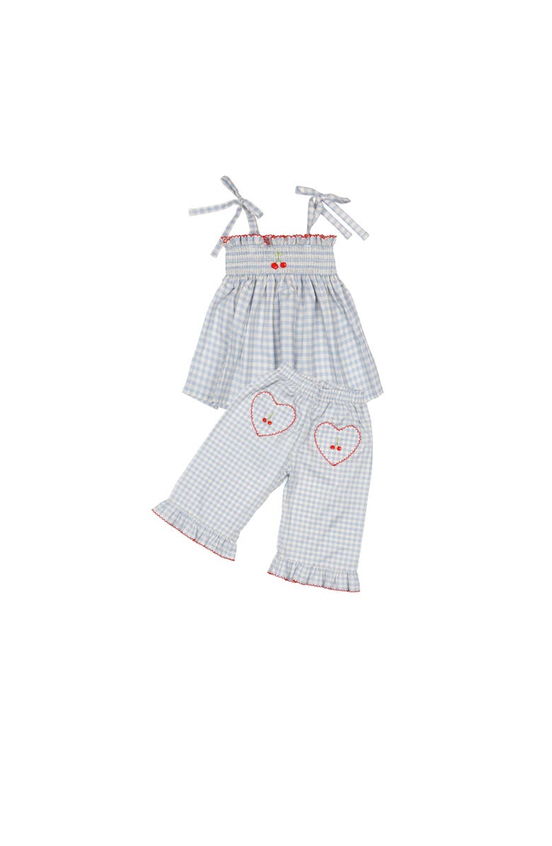 Wild Wawa Ruffle Pant Set, Main, color, Blue Gingham/Cherry