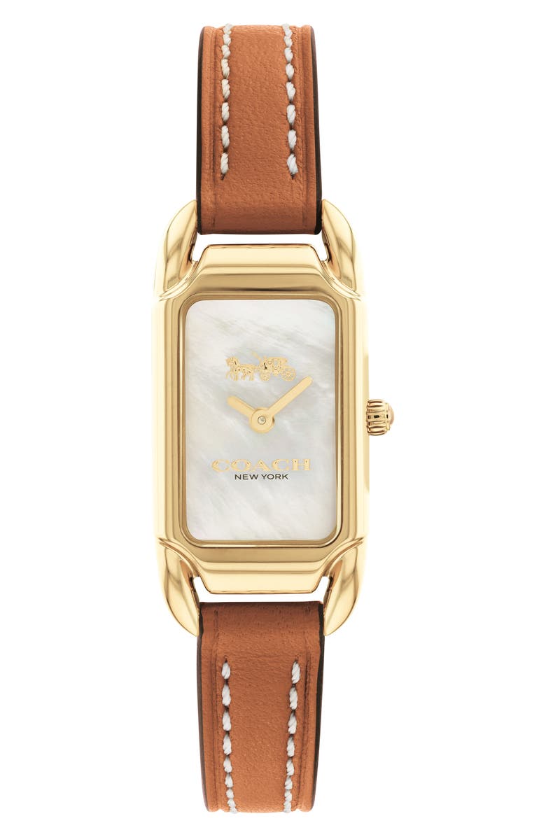 COACH Cadie Rectangular Leather Strap Watch, 17.5mm x 28.5mm, Main, color,