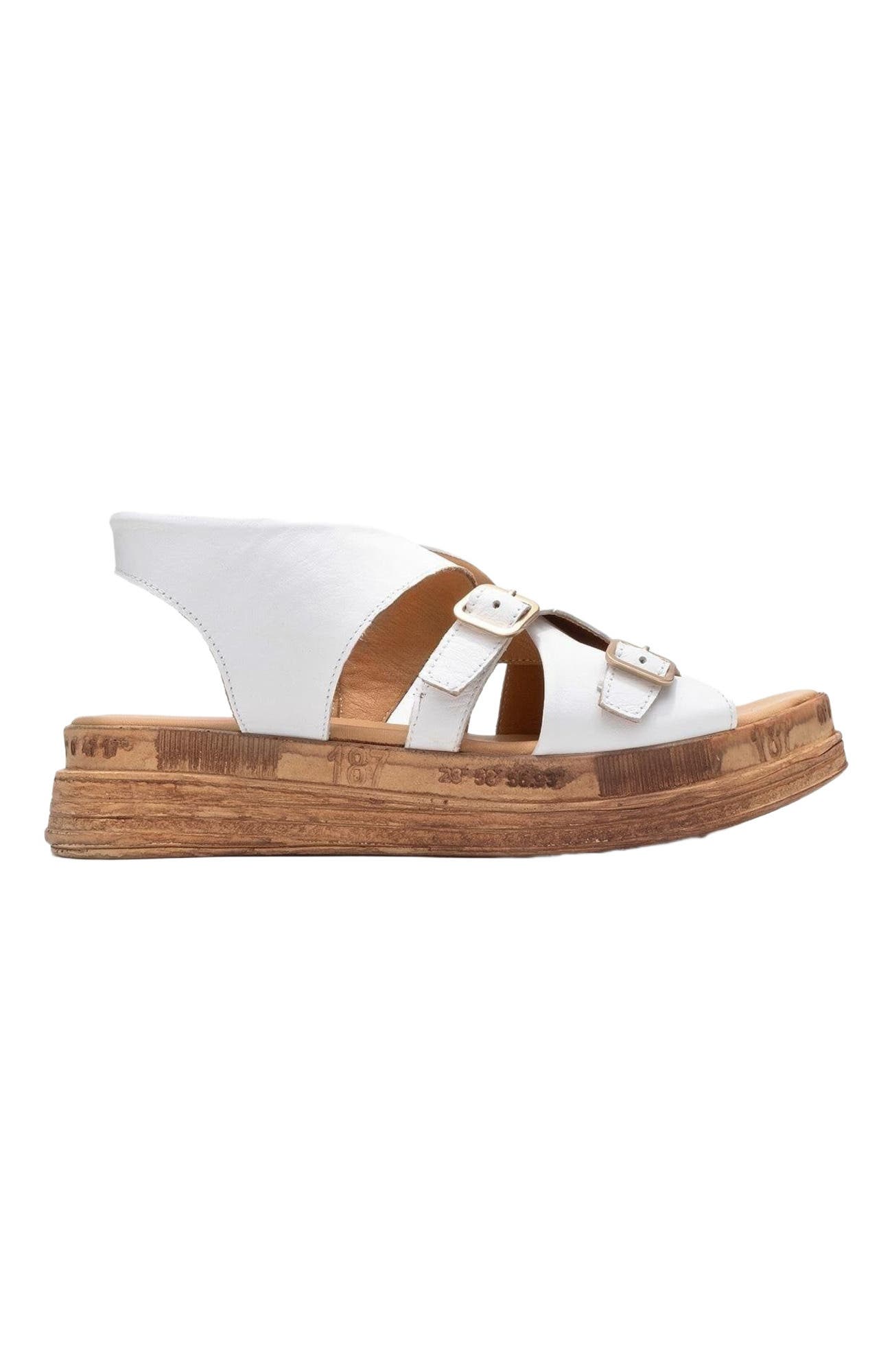 Forever & Always Shoes Levine Leather Buckled Side-Zip Sandal, Alternate, color, White Leather