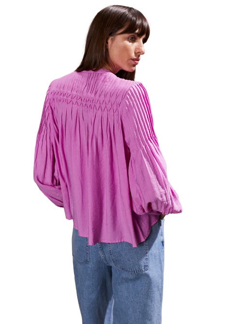 Ro&zo Pink Smocked Detail Long Sleeve Blouse In Pink