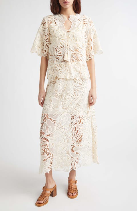 Gallina Corded Lace Midi Skirt