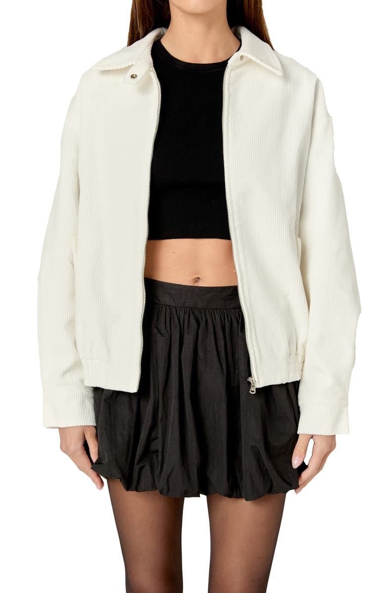 English Factory Oversize Corduroy Zip Jacket, Alternate, color, Off White