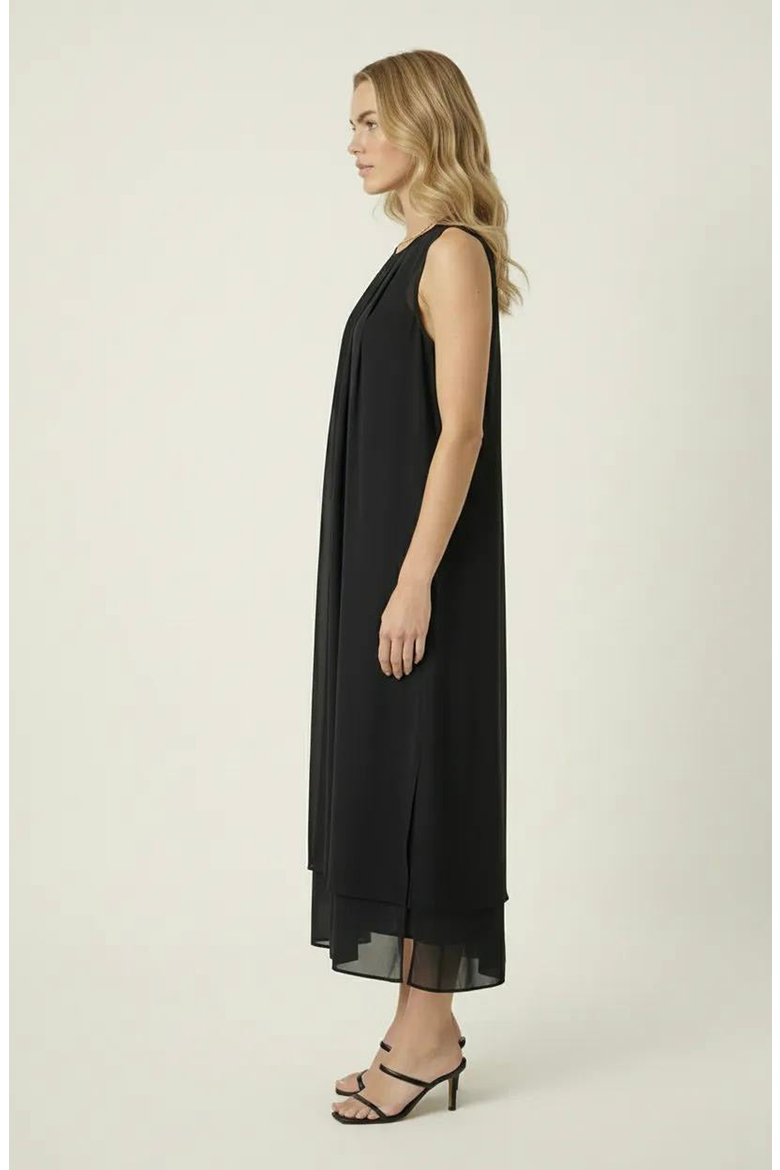 Pleated Sleeveless Midi Dress, Alternate, color, Black