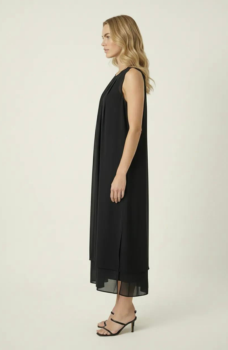 Modenaire Pleated Sleeveless Midi Dress, Alternate, color, Black