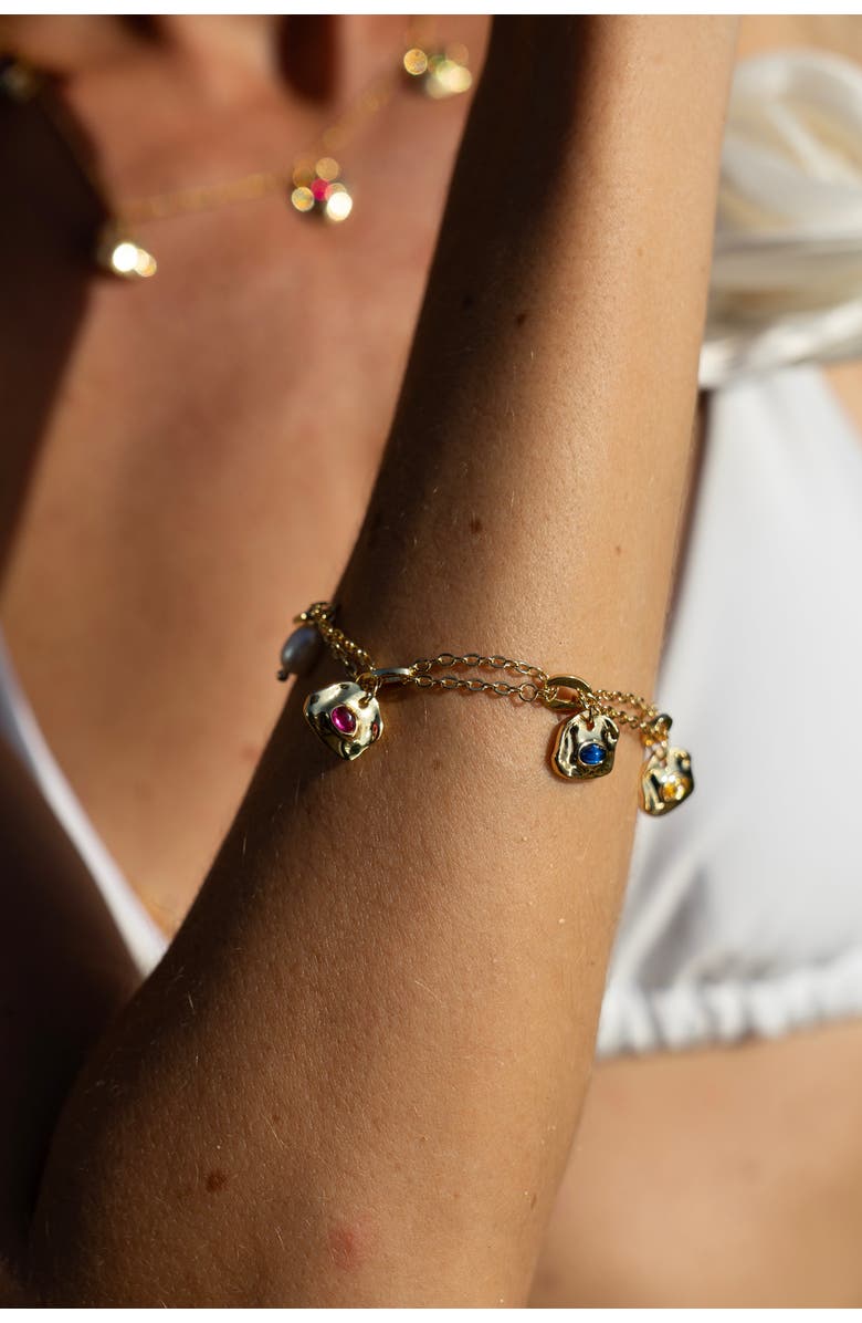 Classicharms Iris Colored Cubic Zirconia and Freshwater Pearl Charms Bracelet, Alternate, color, Gold
