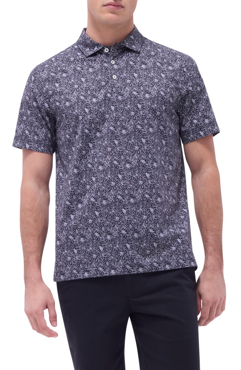 Bugatchi Victor OoohCotton<sup>®</sup> Floral Polo, Main, color, Black