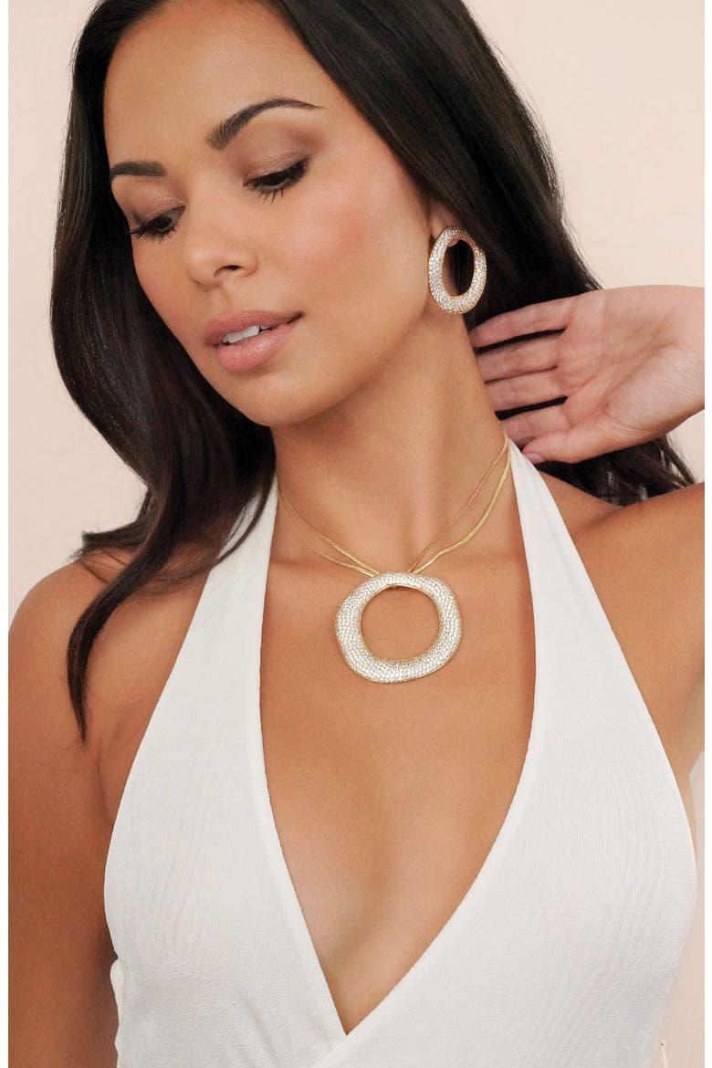 Pavé Cubic Zirconia Open Circle Pendant Necklace, Alternate, color, GOLD