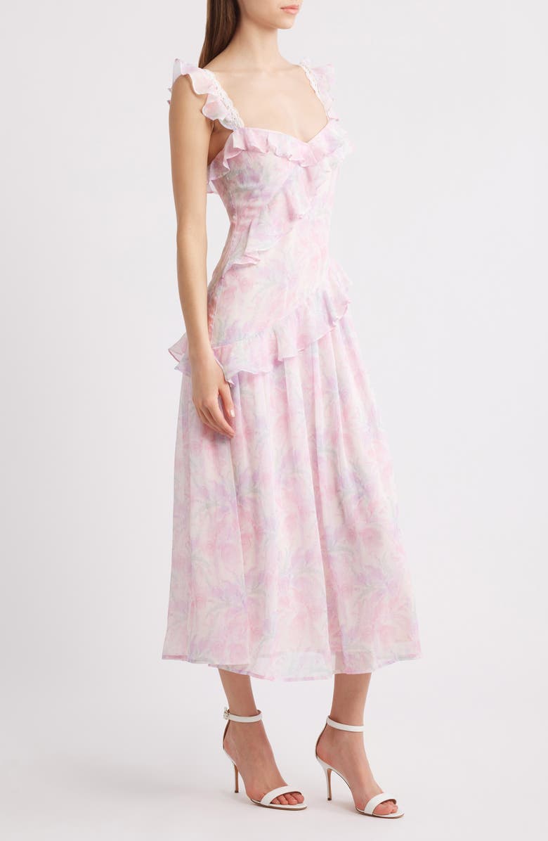 Lulus Parker Floral Ruffle Detail Chiffon Dress, Alternate, color, Pink Floral