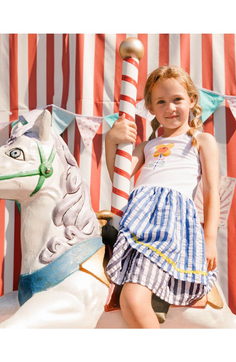Deux par Deux Girl's Bi-Material Cotton And Seersucker Dress White And Royal Blue, Alternate, color,