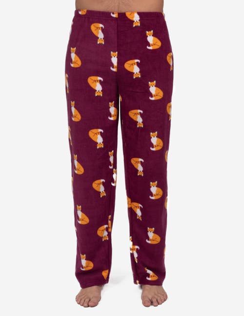 Leveret Fleece Printed Holiday Pajama Pants In Burgundy