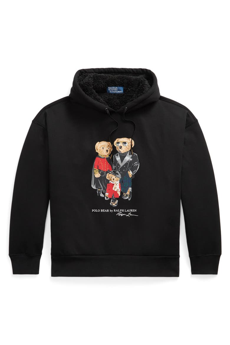 Polo Bear Graphic Fleece Hoodie, Main, color, BLACK