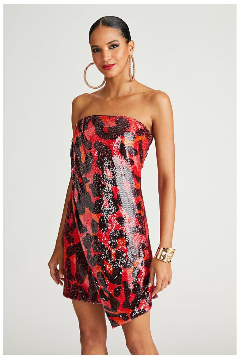 Ari Dress In Printed Sequin, Alternate, color, Leopard Degrade