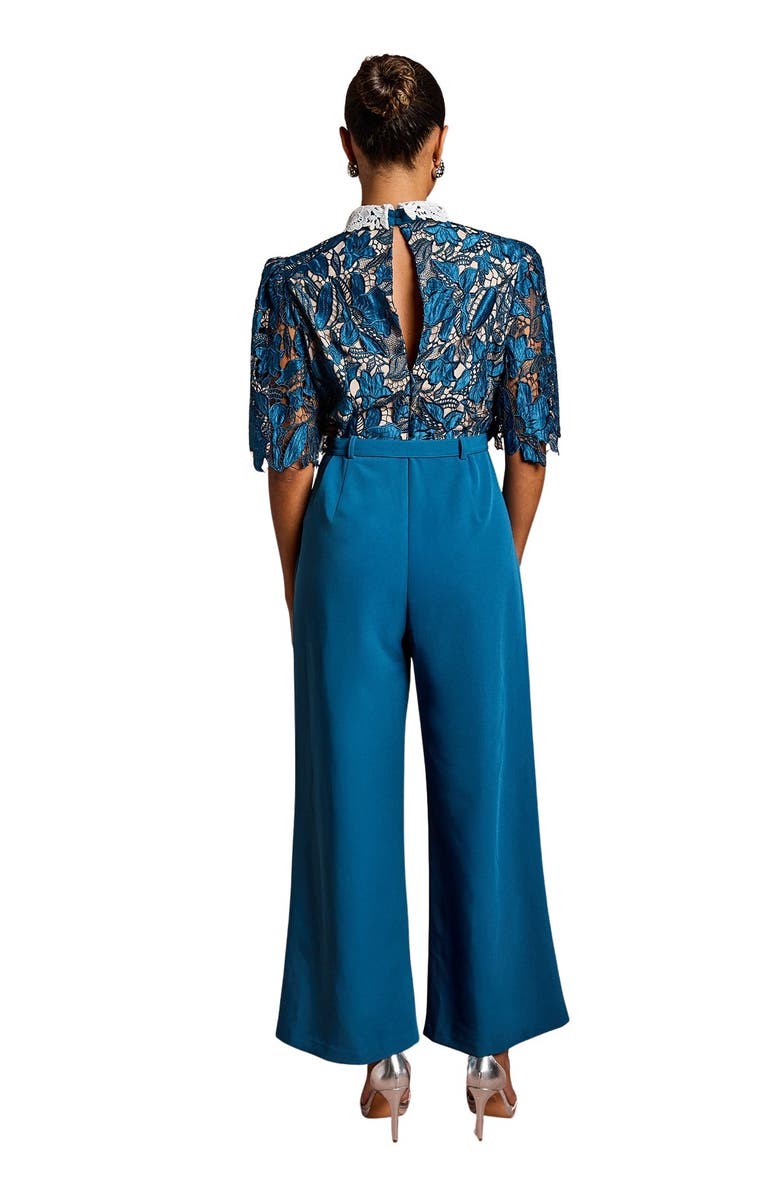 Coast Petite Lace Shirt Short Sleeve Jumpsuit, Alternate, color, Slate Blue